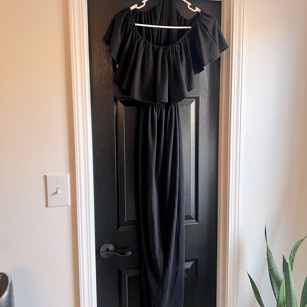 Off the shoulder black maxi dress